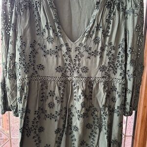 Daniel Rainn Olive Embroidered Blouse